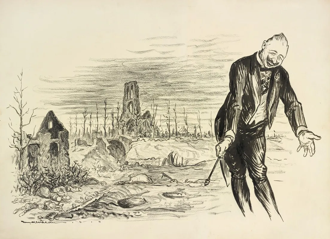 Kaiser Wilhelm Ii Bows Smiling Before The Ruins Of A City