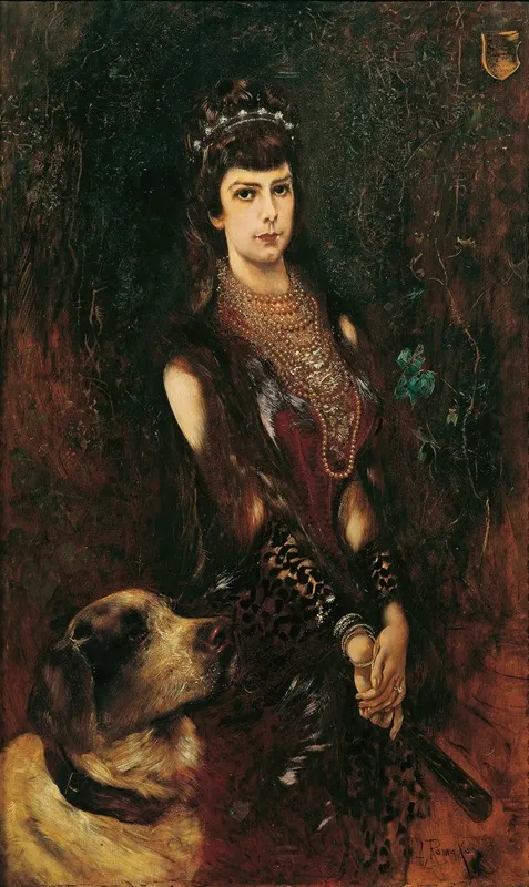 Kaiserin Elisabeth Mit Bernhardinerhund by Anton Romako - Canvas Print