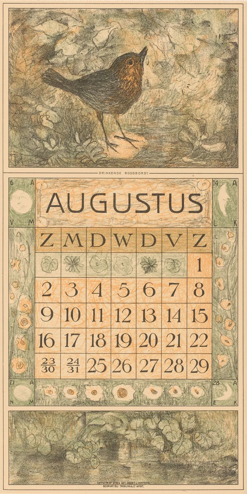 Kalenderblad Augustus Met Roodborstje