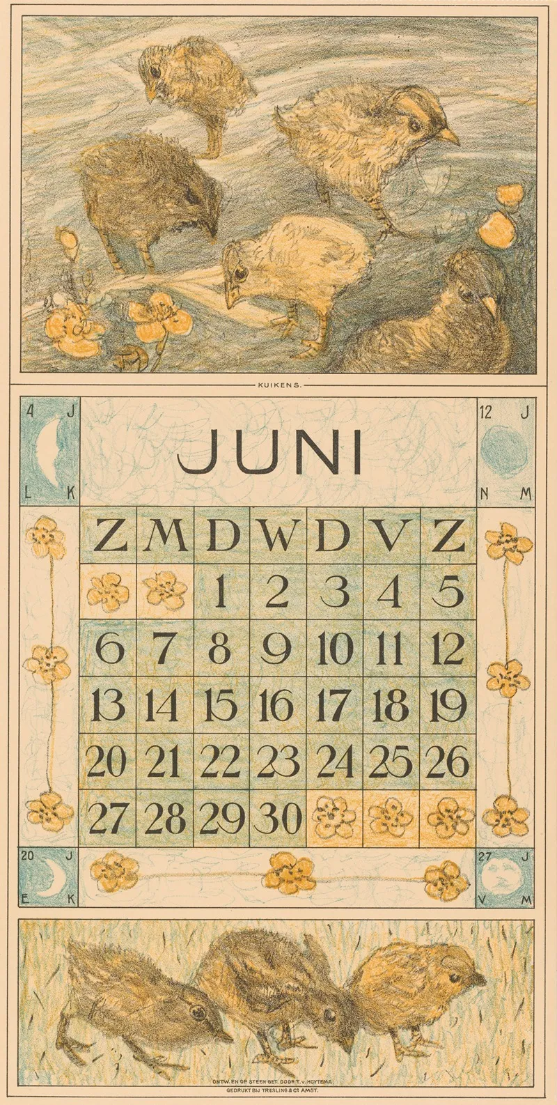 Kalenderblad Juni Met Kuikens