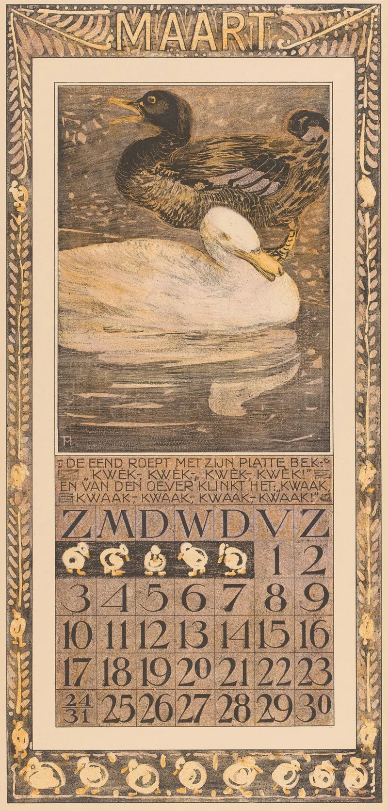 Kalenderblad Maart Met Eenden