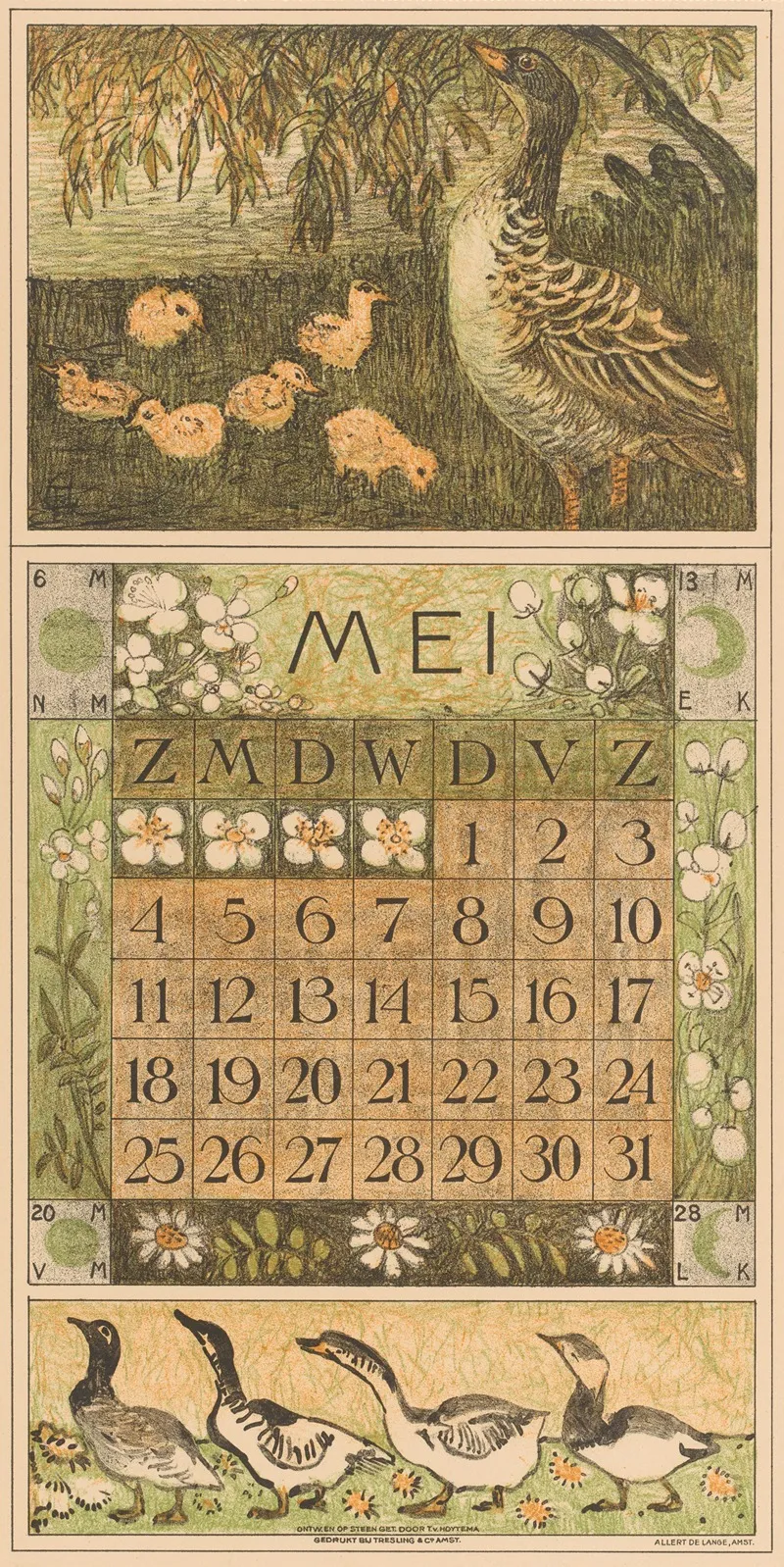Kalenderblad Mei Gans Met Jongen