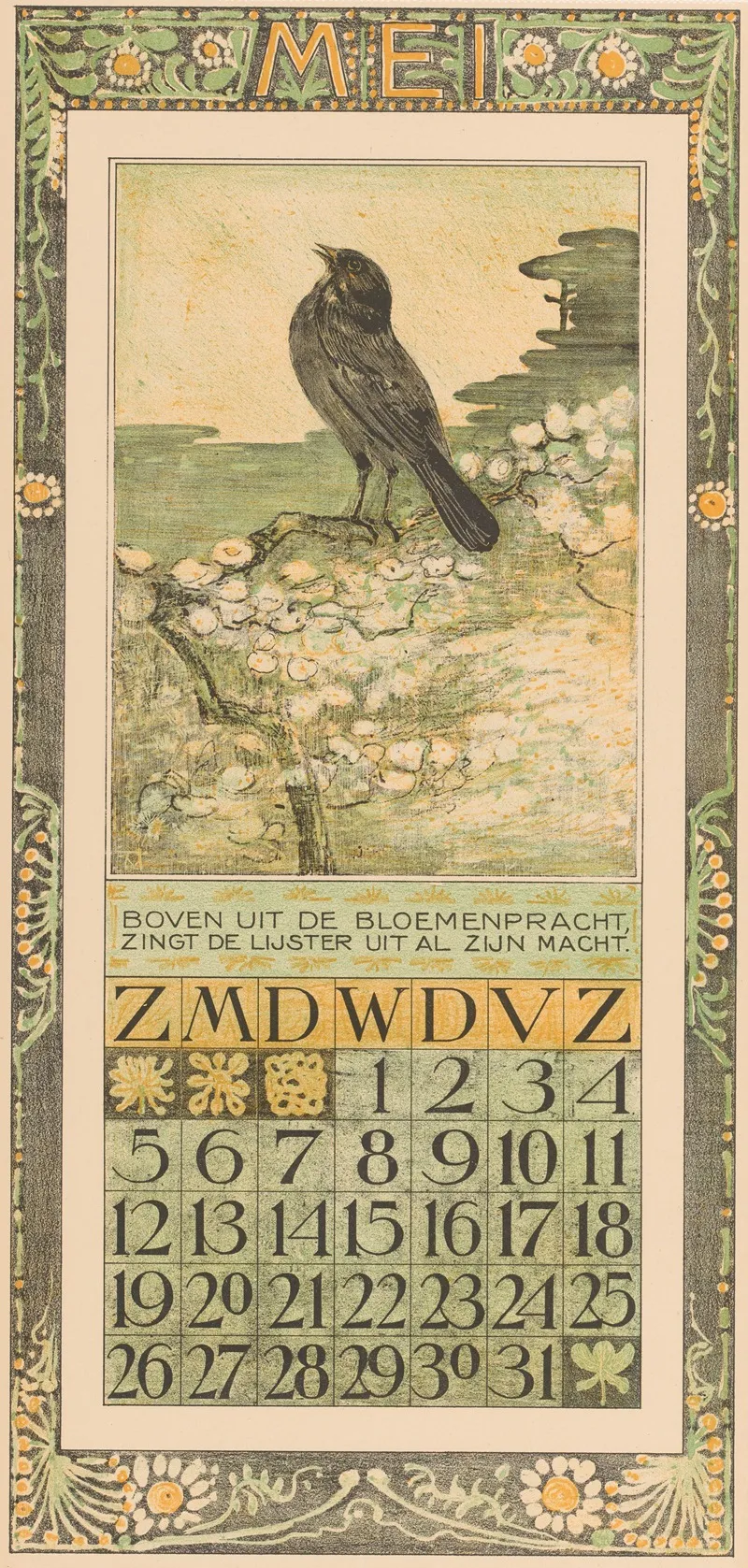 Kalenderblad Mei Met Merel