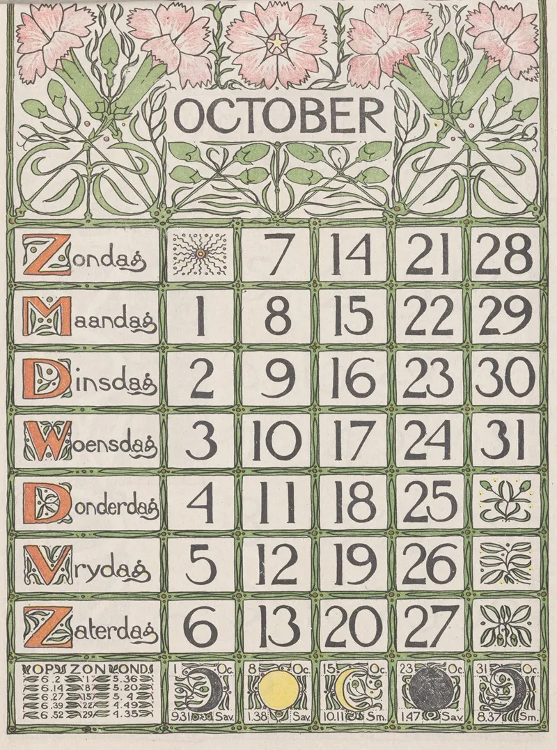 Kalenderblad Oktober 1900