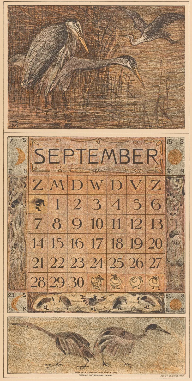 Kalenderblad September Met Reigers