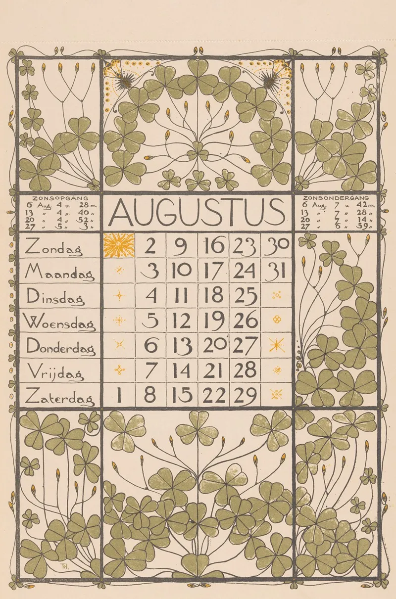 Kalenderblad Voor Augustus 1896