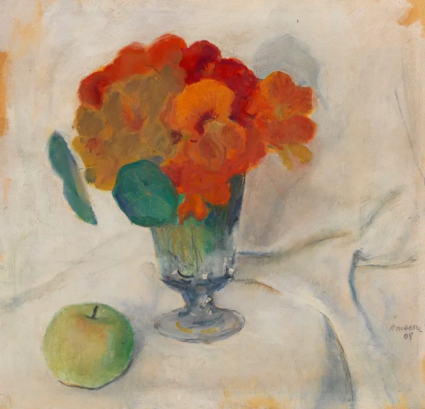 Kapuzinerkresse Und Apfel by August Macke - Canvas Print