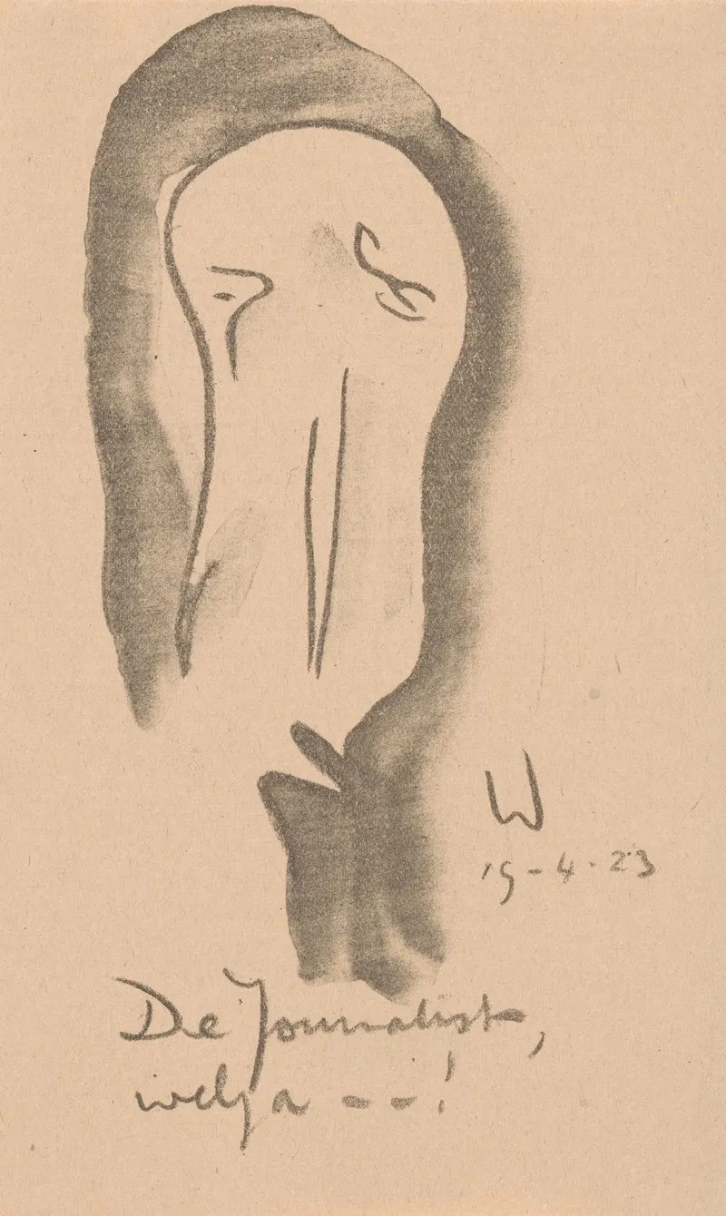 Karikatuur Van Een Journalist by Erich Wichmann - Canvas Print