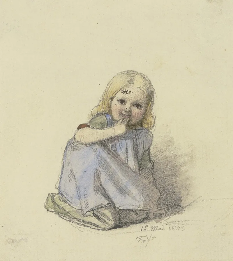 Kauerndes Madchen En Face by Jakob Fürchtegott Dielmann - Canvas Print