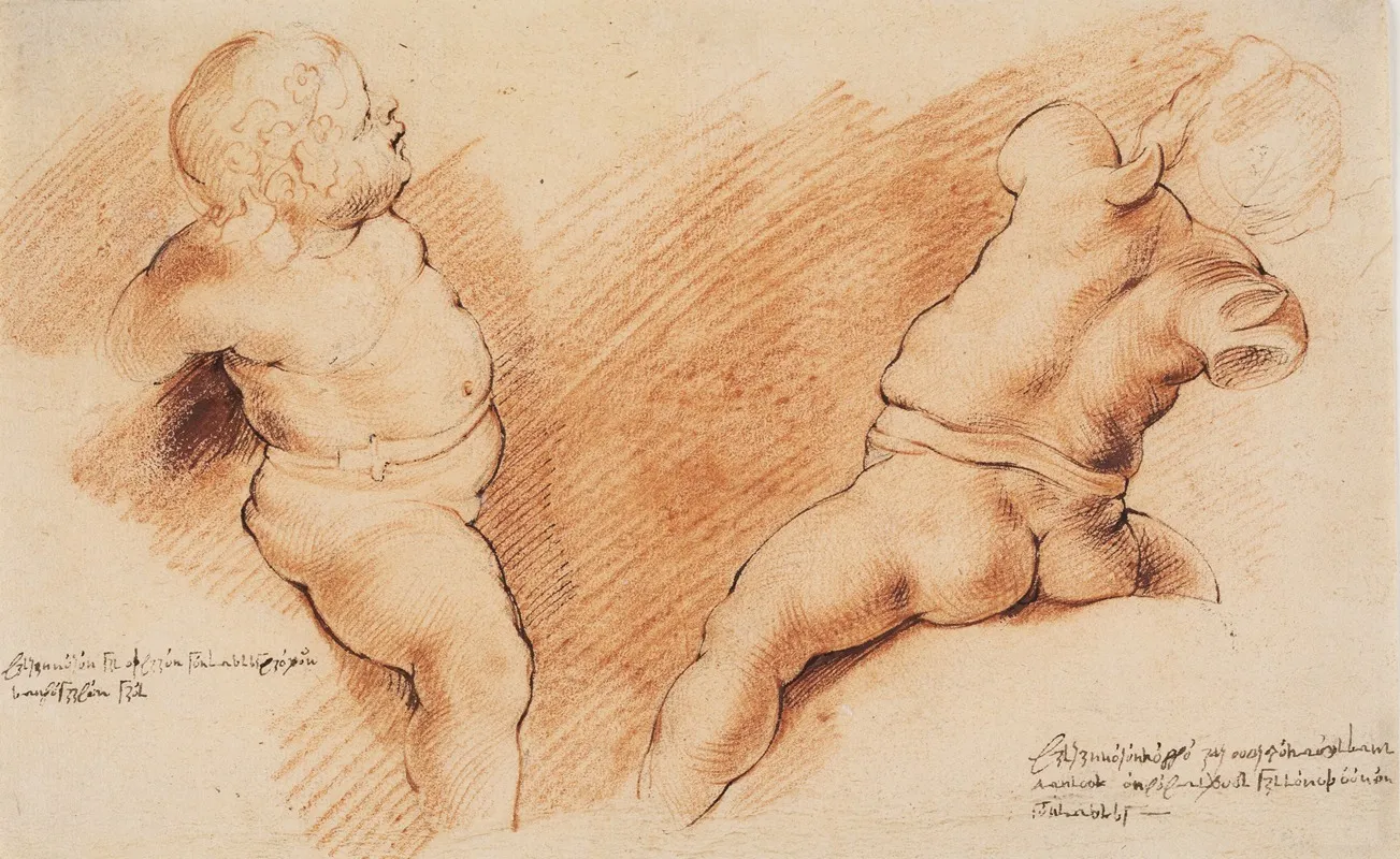 Kentaur Betvunget Af Amor Antik Skulpturgruppe To Studier Af Amor Den Ene Set Fra Hojre Den Anden Bagfra by Willem Panneels - Canvas Print