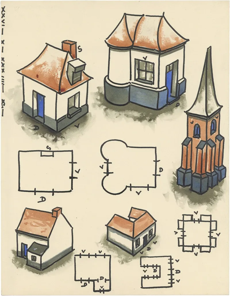 Kerktoren En Vier Huizen Vanuit Vogelperspectief
