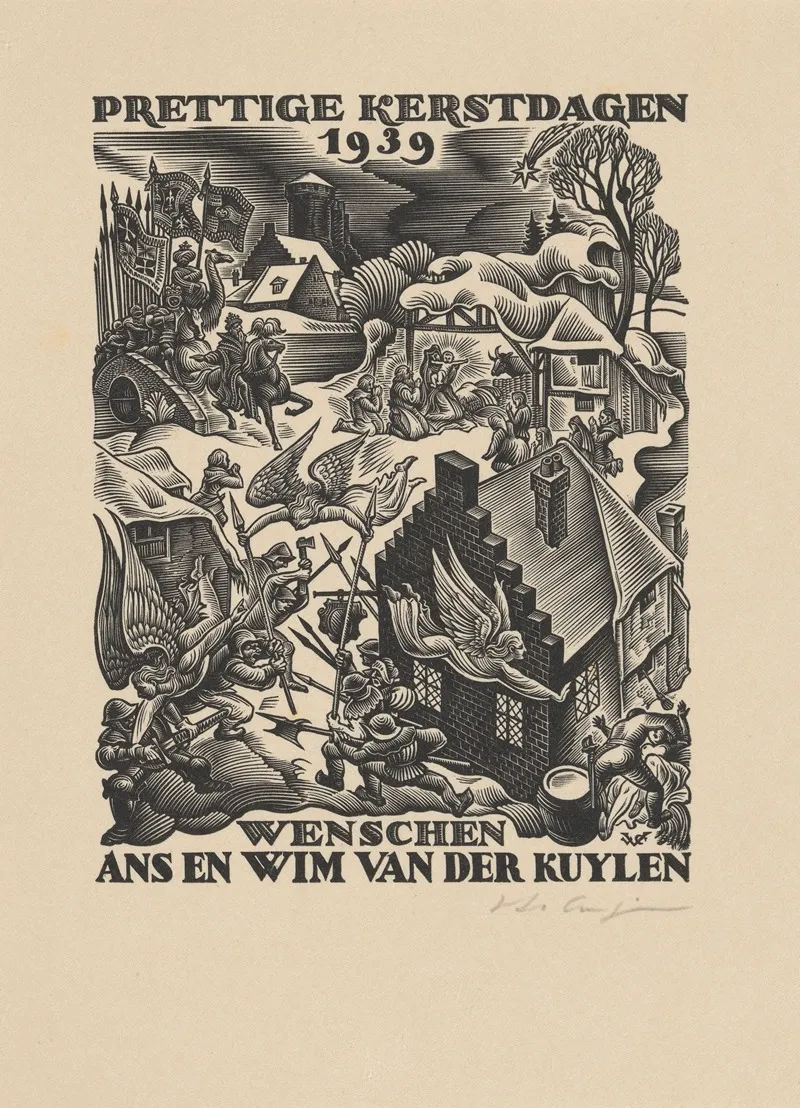 Kerstwens Met Engelen Die Tegen Het Kwaad Strijden by Valentin le Campion - Canvas Print