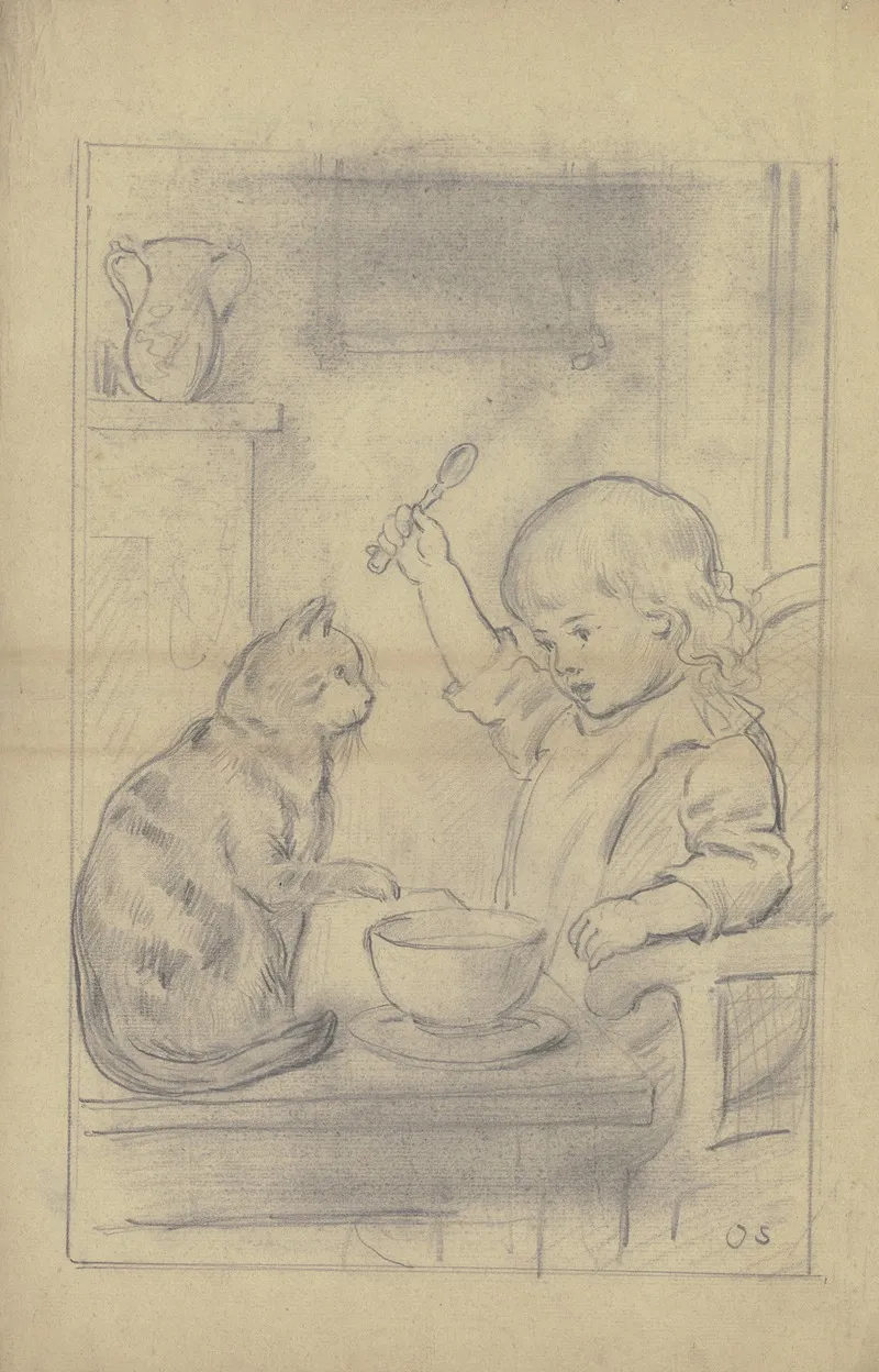 Kind Am Esstisch Mit Katze 2