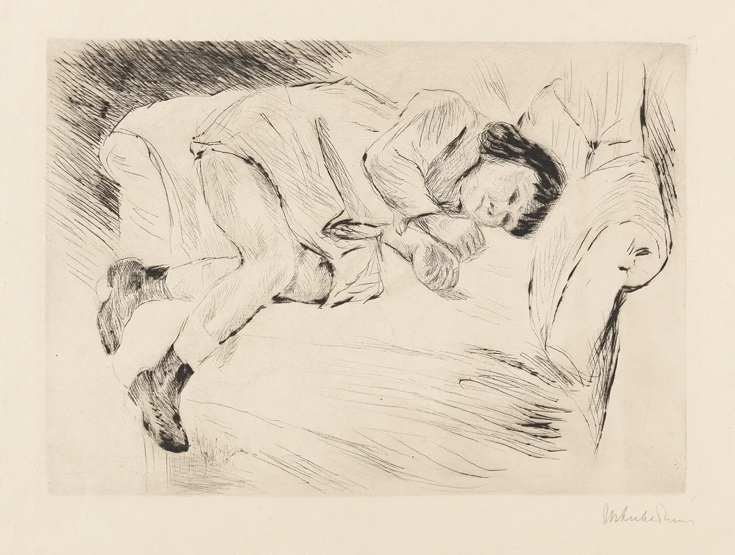 Kind Auf Sofa Liegend by Max Liebermann - Canvas Print