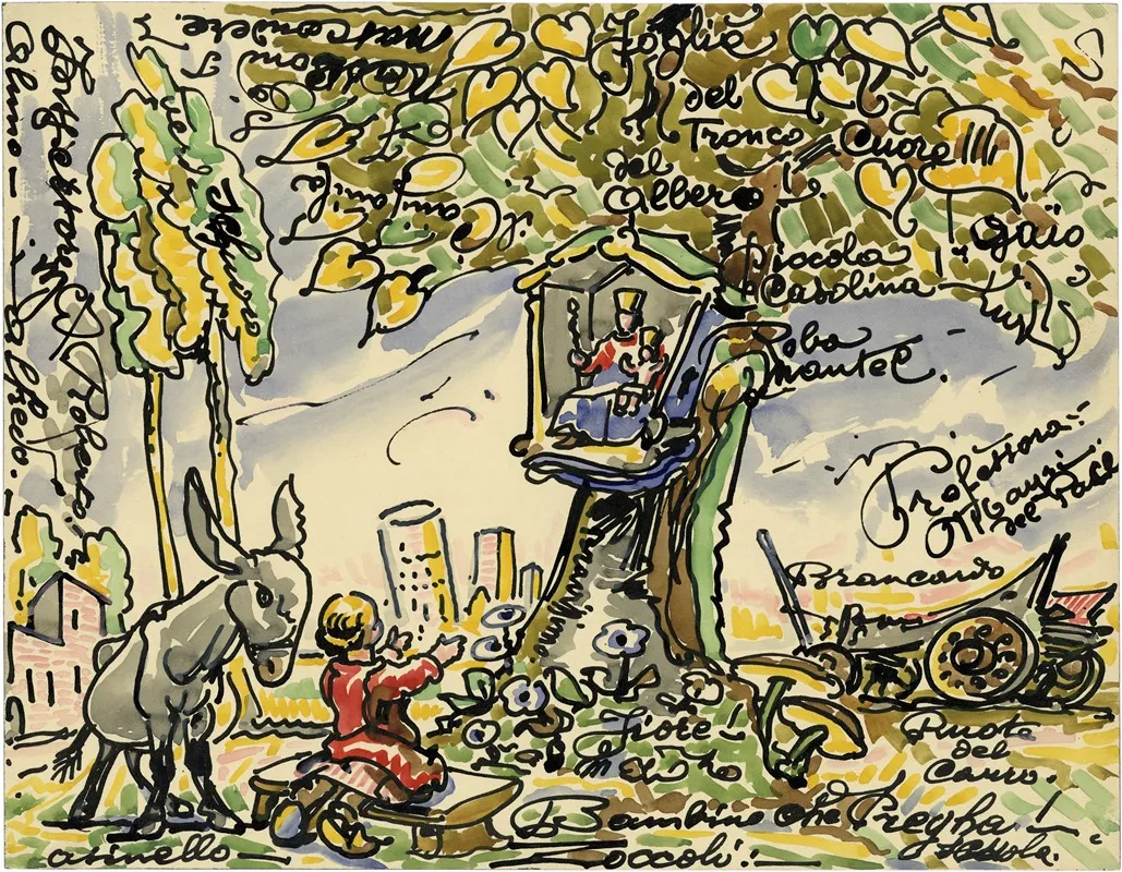 Kind Met Ezel Aan Boom Met Mariakapelletje