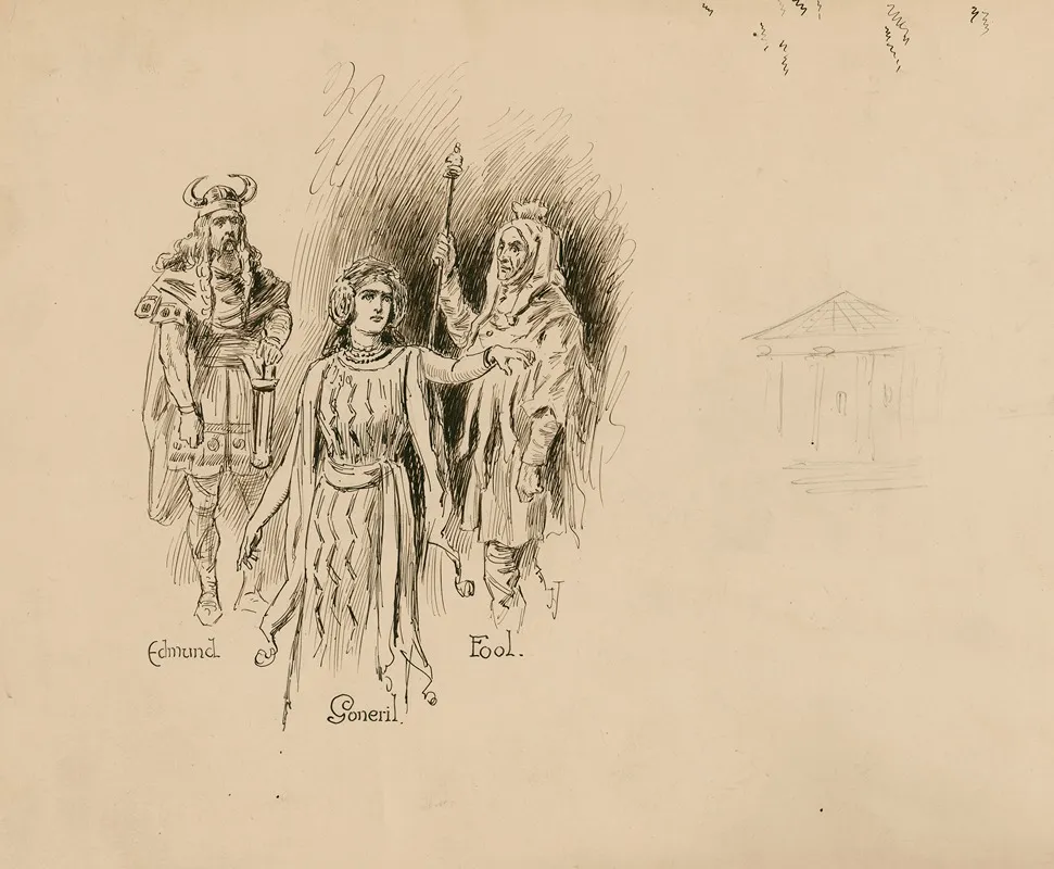 King Lear Studies For The Characters Edmund Goneril And Fool by Herbert Railton - Canvas Print