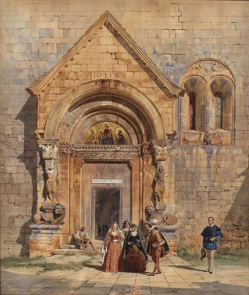 Kirchenportal Und Personengruppe by Carl Friedrich Heinrich Werner - Canvas Print