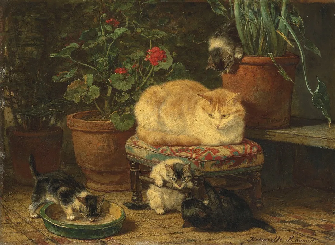 Kittens At Play 2 by Henriëtte Ronner-Knip - Canvas Print