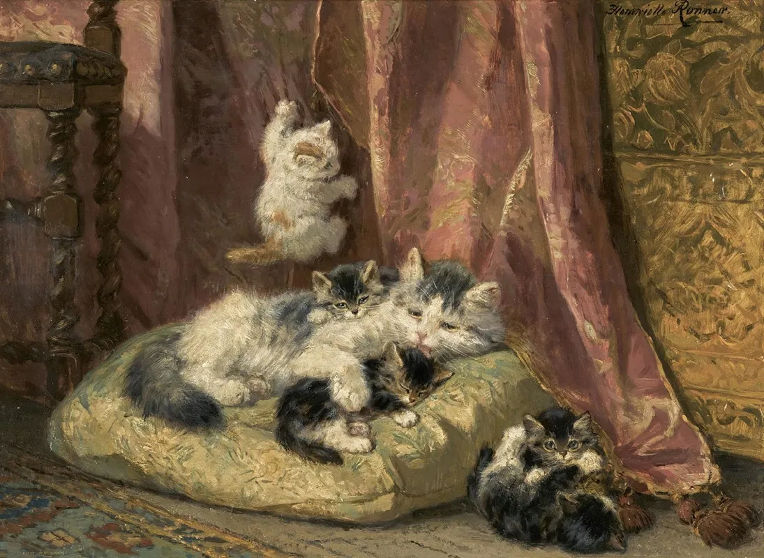 Kittens At Play 3 by Henriëtte Ronner-Knip - Canvas Print
