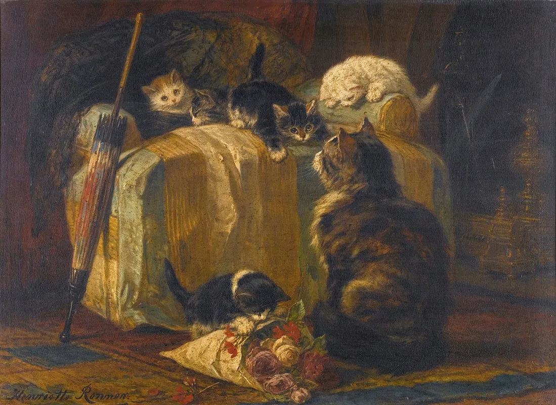 Kittens At Play 4 by Henriëtte Ronner-Knip - Canvas Print