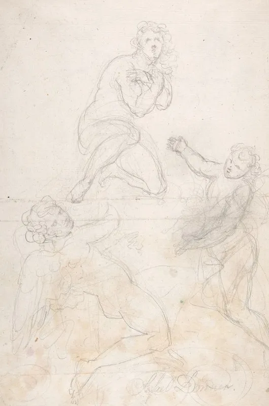 Kneeling Female Nude And Two Studies Of Angels