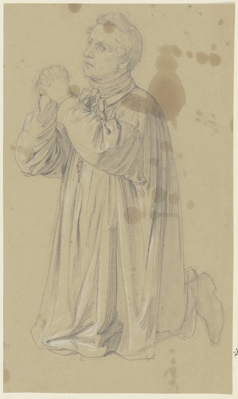 Kneeling Praying Farmer by Jakob Becker - Canvas Print