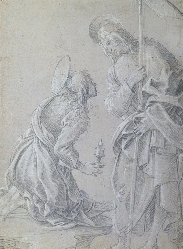 Kneeling Saint Mary Magdalene And Standing Christ