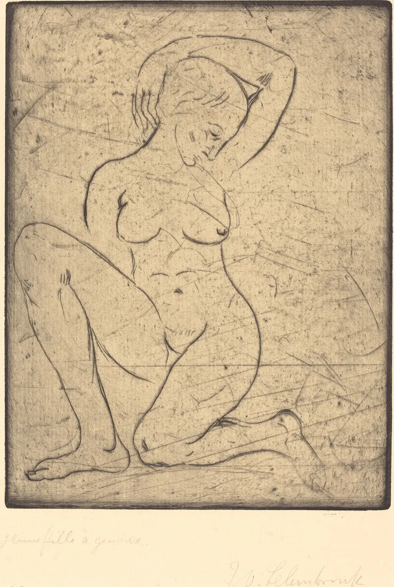 Kneeling Small Kniende Klein by Wilhelm Lehmbruck - Canvas Print