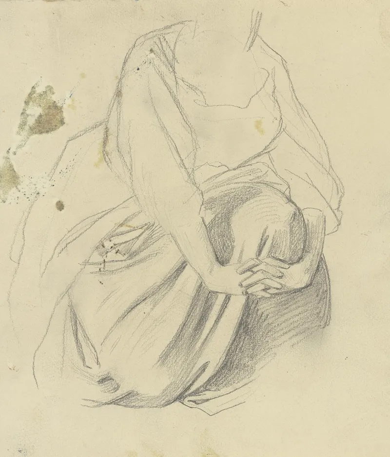 Kniende Frau Die Hande Vor Dem Linken Knie Verschrankt by Jakob Becker - Canvas Print