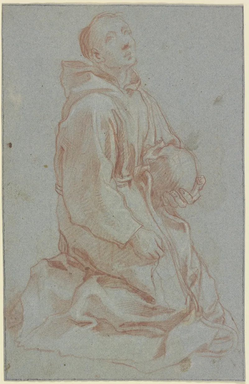 Kniender Monch Von Einem Totenschadel In Seiner Linken Aufblickend by Francesco Vanni - Canvas Print