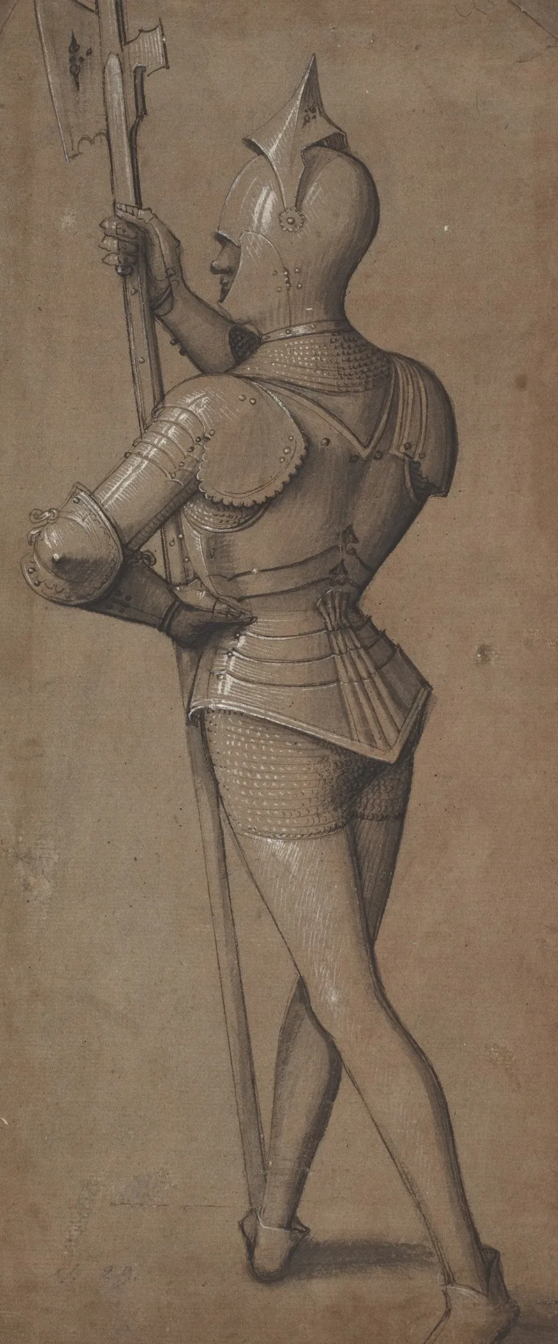 Knight In Armor Holding A Halberd by Swabian School - Canvas Print