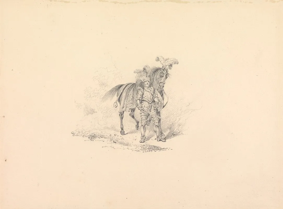 Knight In Armour Standing By A Plumed And Caparisoned Horse