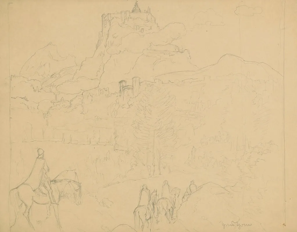 Knights Of The Holy Grail On Their Way To A Castle On A High Hill