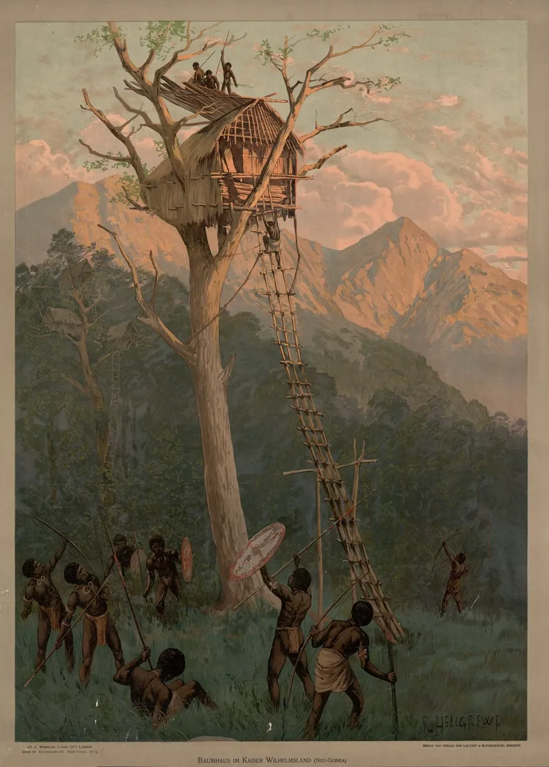 Kolonialbilder Neue Folge Baumhaus Im Kaiser Wilhelmsland Neu Guinea by Rudolf Hellgrewe - Canvas Print