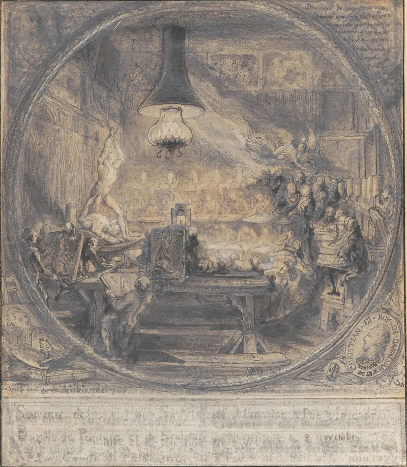 Kong Christian Viis Besog Pa Det Kgl Franske Kunstakademi I Paris 8 Nov 1768 by Gabriel de Saint-Aubin - Canvas Print