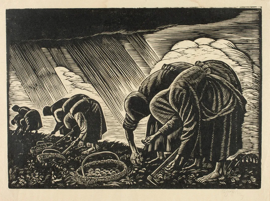 Kopanie Kartofli by Władysław Skoczylas - Canvas Print