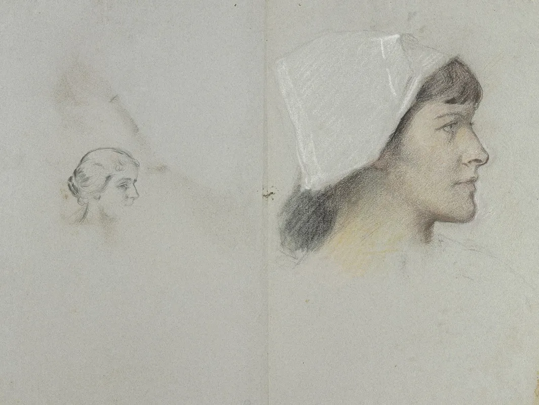 Kopf Einer Jungen Frau Mit Haube Im Profil Nach Rechts