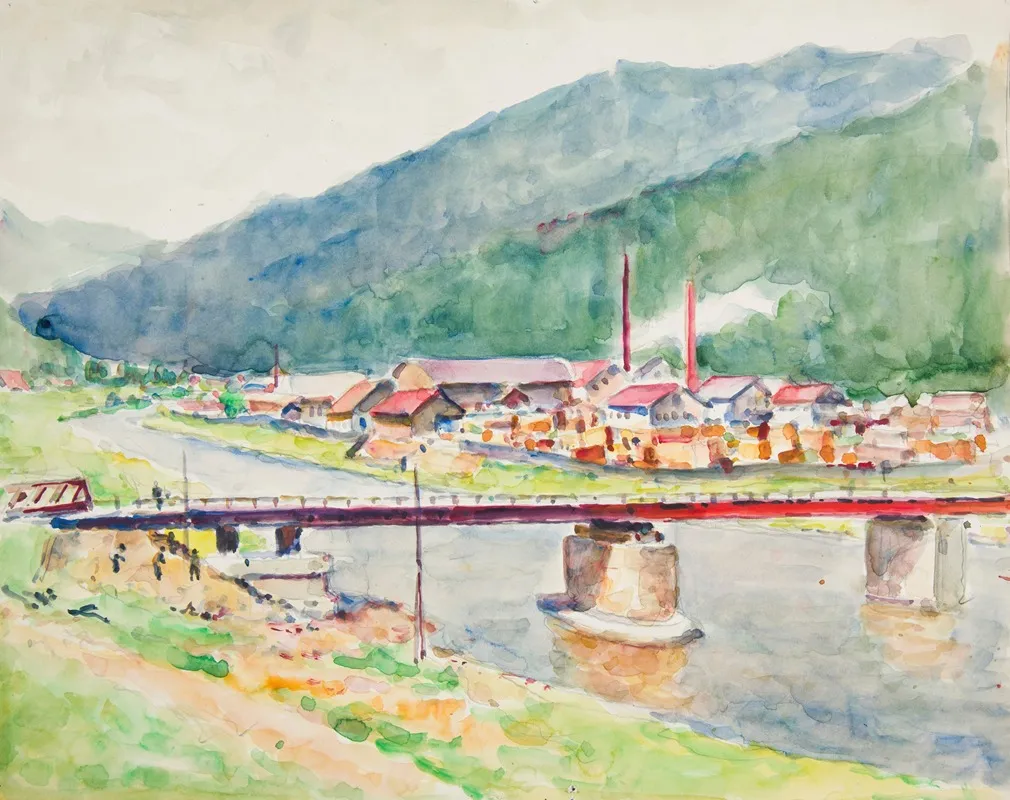 Krajobraz Z Widokiem Na Most Na Gorskiej Rzece by Ivan Ivanec - Canvas Print