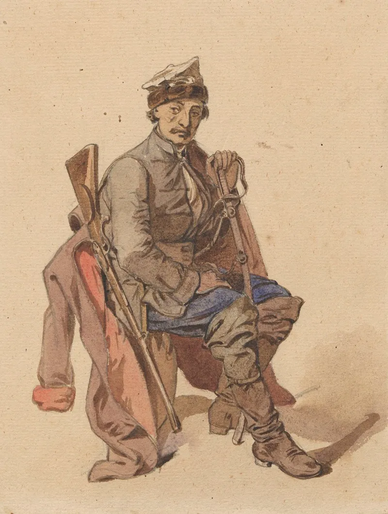 Krakow Dweller Insurgent Sitting by Jozef Brandt - Canvas Print