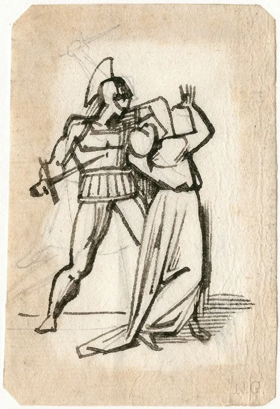 Krijger In Antieke Wapenrusting Bedreigt Vrouw M Zwaard by David Humbert de Superville - Canvas Print