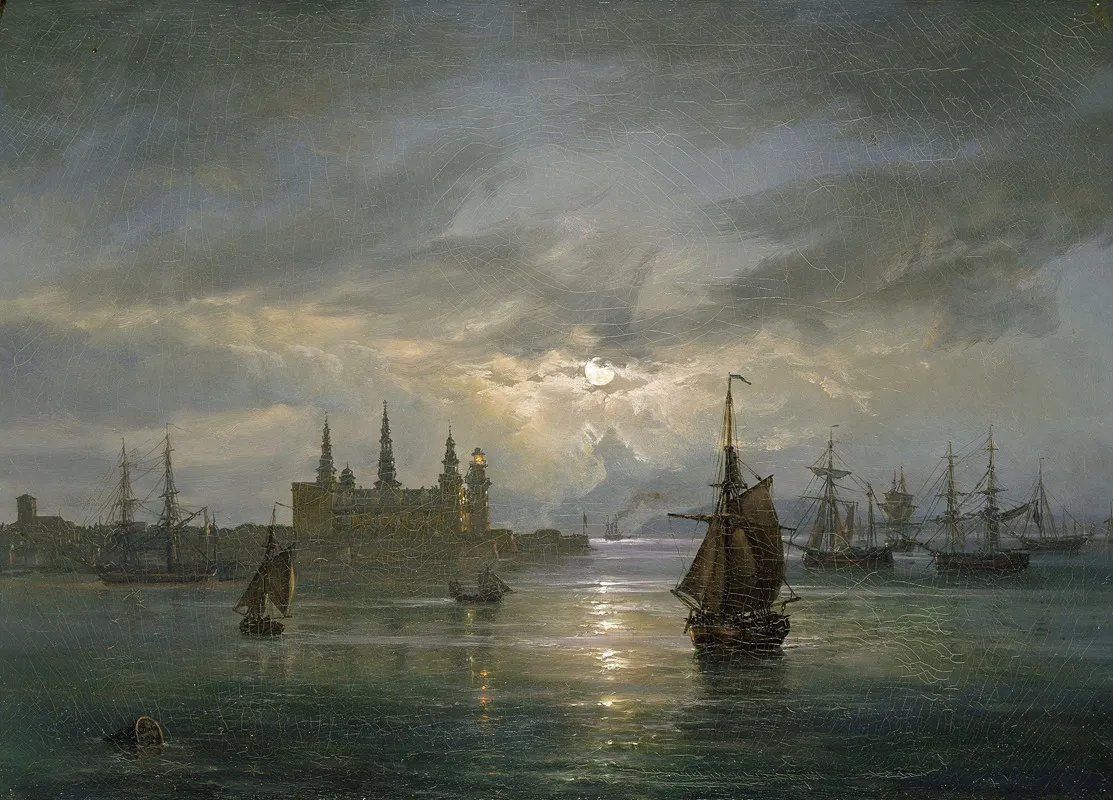 Kronborg Castle In Moonlight by Johan Christian Dahl - Canvas Print