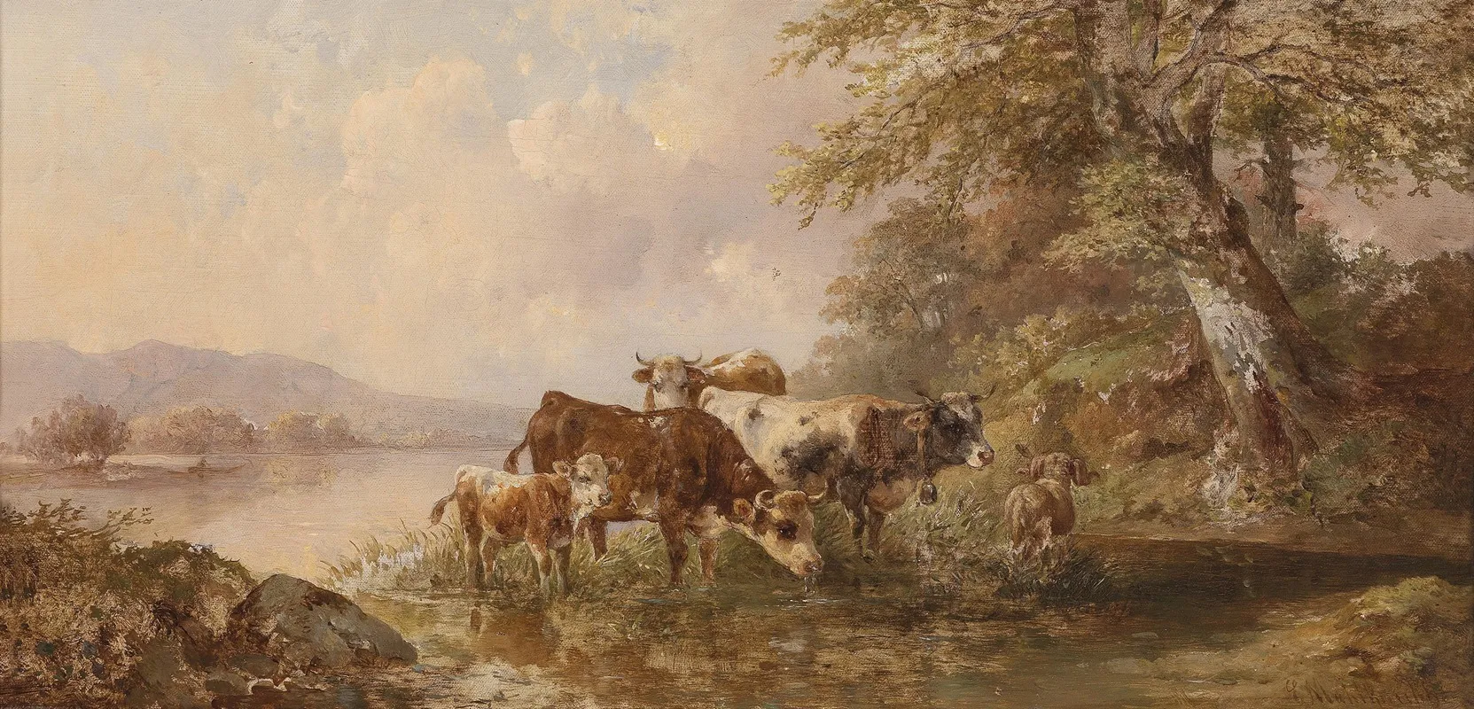 Kuhe Am Seeufer 2 by Edmund Mahlknecht - Canvas Print