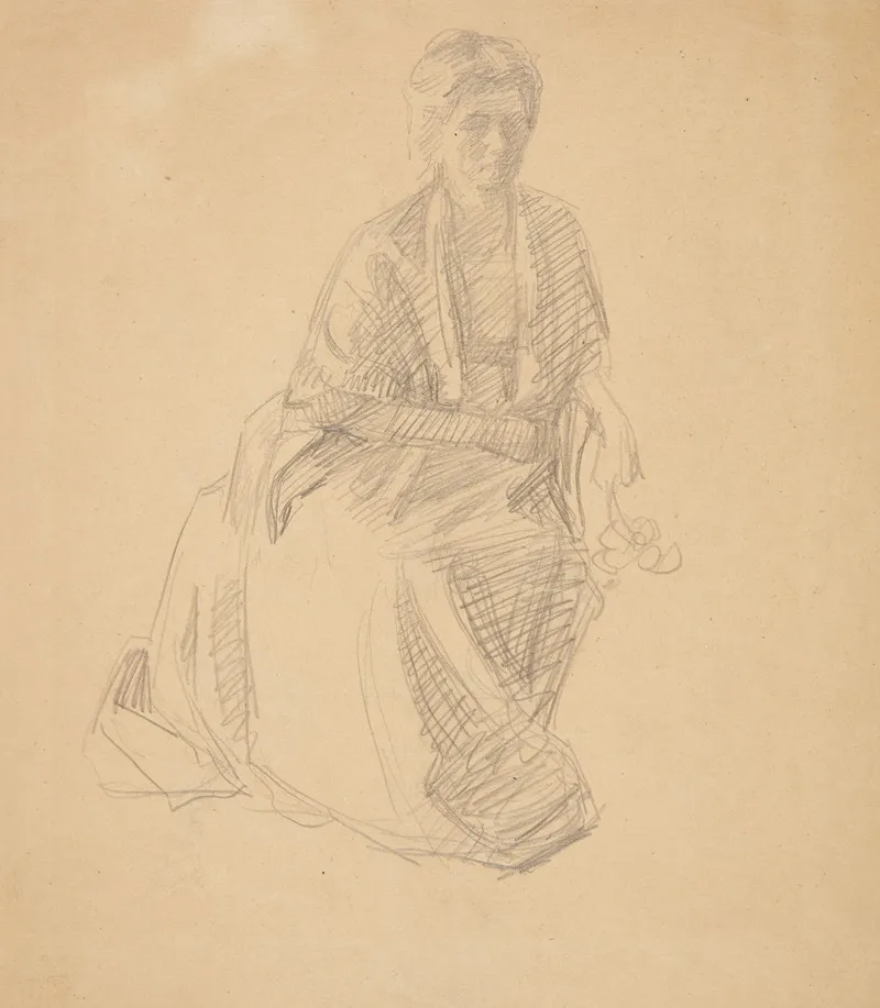 Kunstnerens Hustru Fru Elise P H Siddende Studie Til Maleriet Faaborgmuseets Indvielse 1910 11