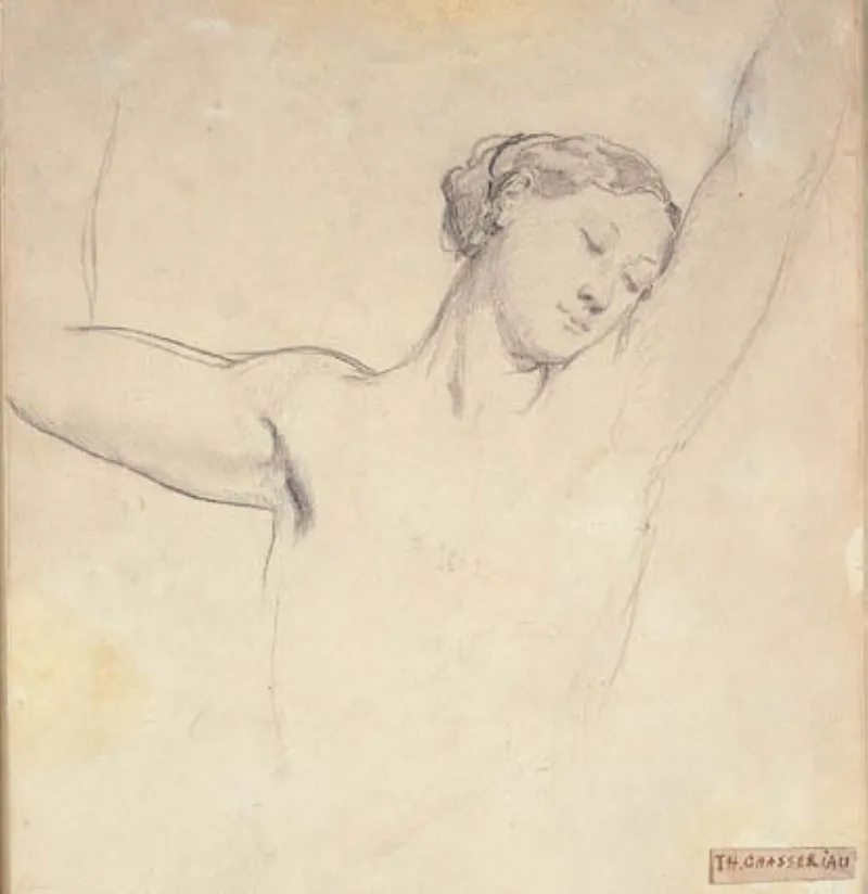 Kvindelig Model Halvfigur Med Haevede Arme by Théodore Chassériau - Canvas Print