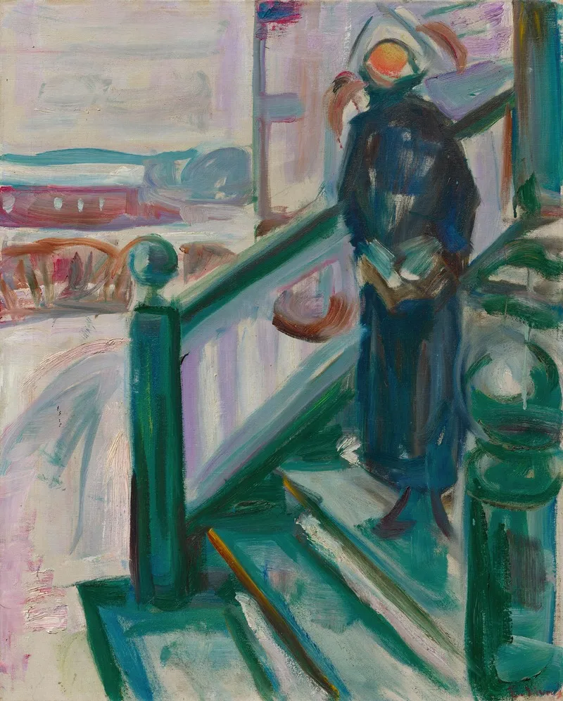 Kvinne Pa Verandatrappen