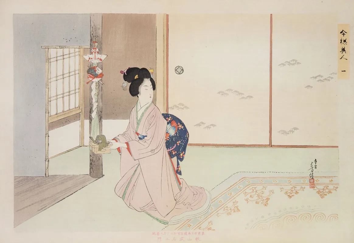 Kyoiku Imayo Bijin Fuzoku Zen Pl 01 by Toshikata Mizuno - Canvas Print