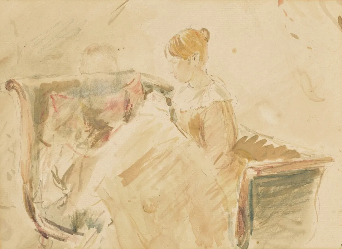 La Broderie by Berthe Morisot - Canvas Print