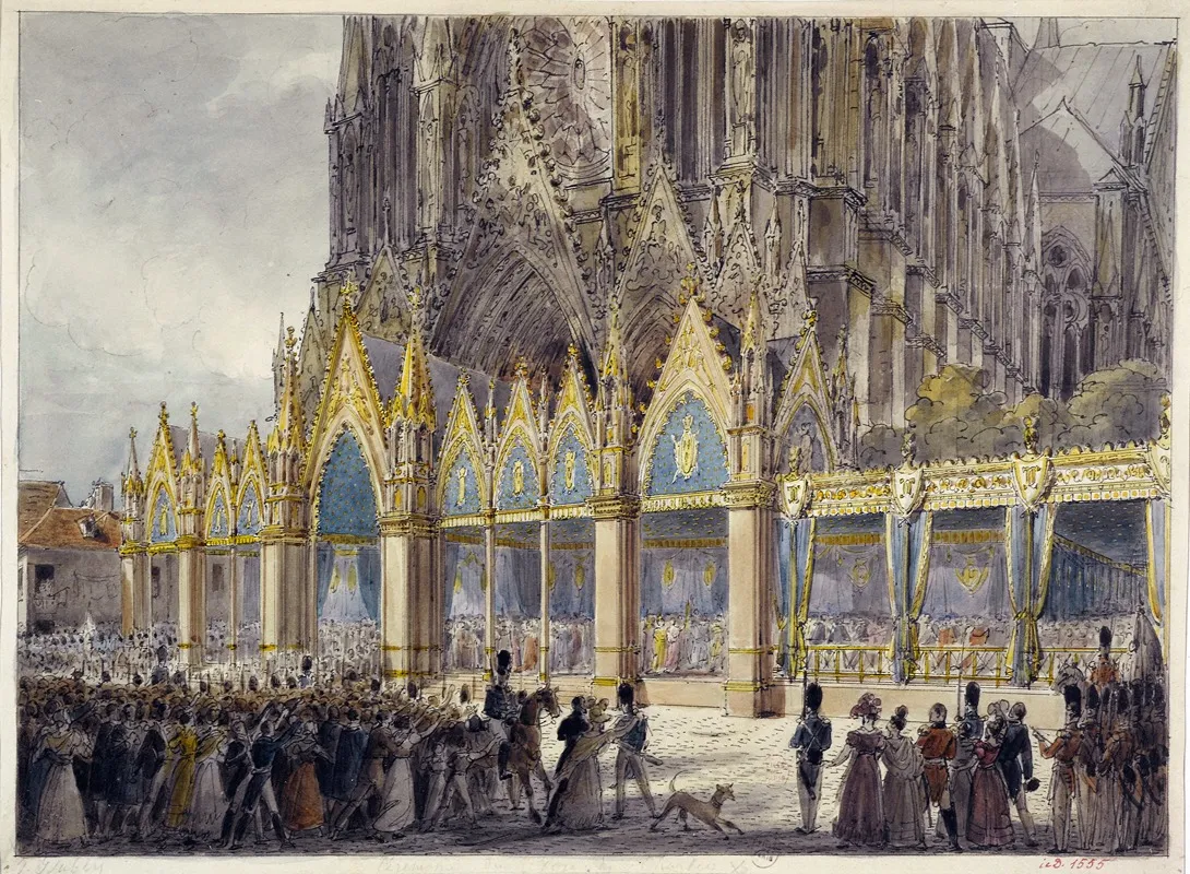 La Cathedrale De Reims Le Jour Du Sacre De Charles X En 1825 by Charles Abraham Chasselat - Canvas Print