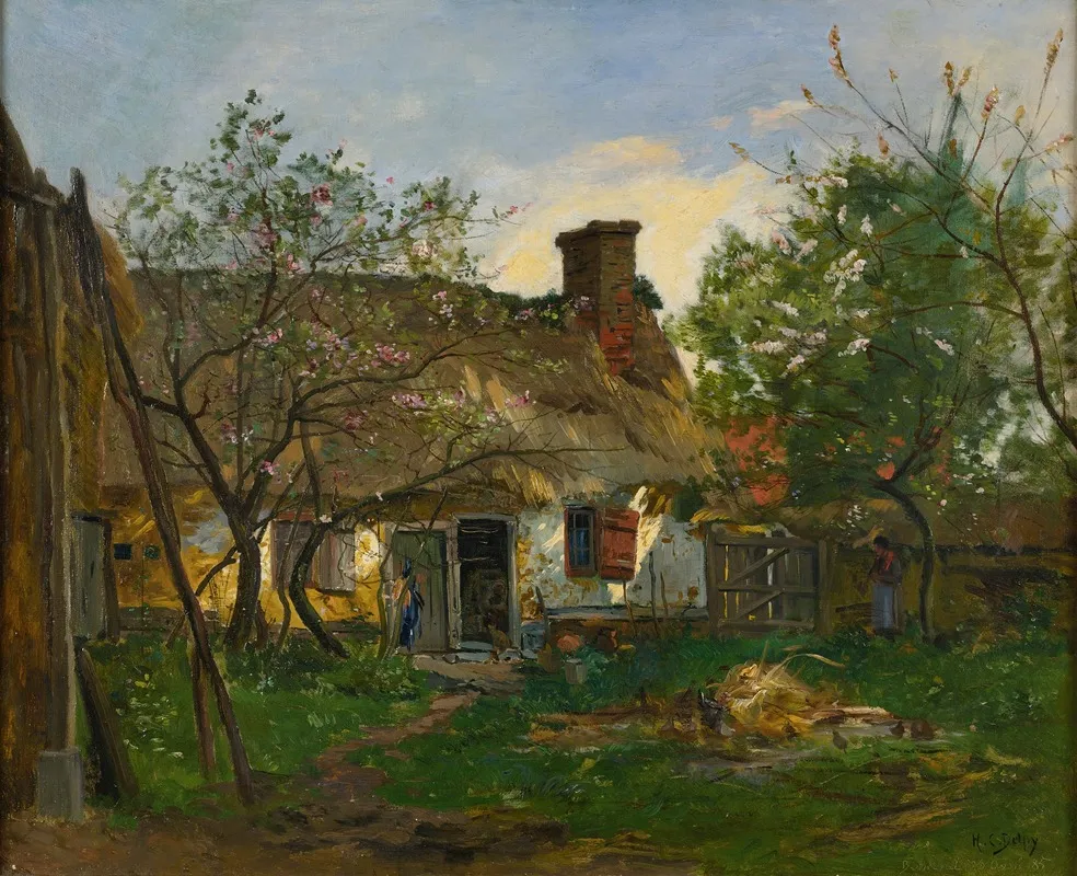La Chaumiere A Berneval by Hippolyte Camille Delpy - Canvas Print