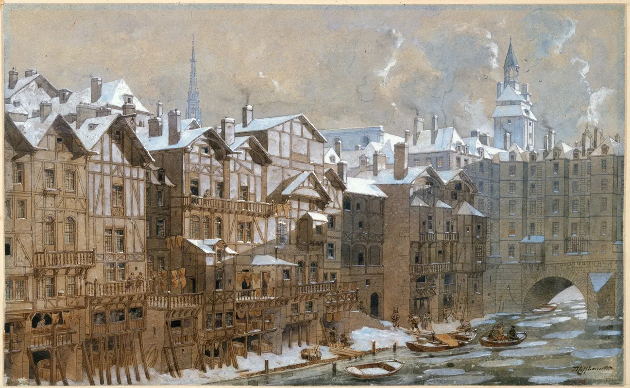 La Cite Et Le Pont Aux Change En Hiver 1650 by Fédor Hoffbauer - Canvas Print